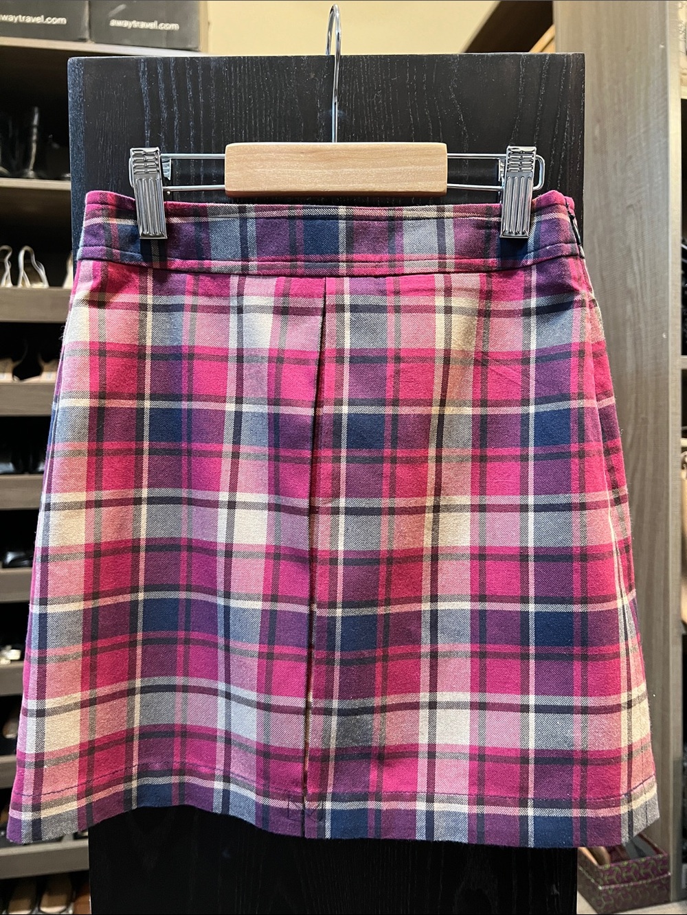 NEW wTags Brooks Brothers Pink/Navy Plaid Skirt, Front Pleat, Adj Waist Sz8